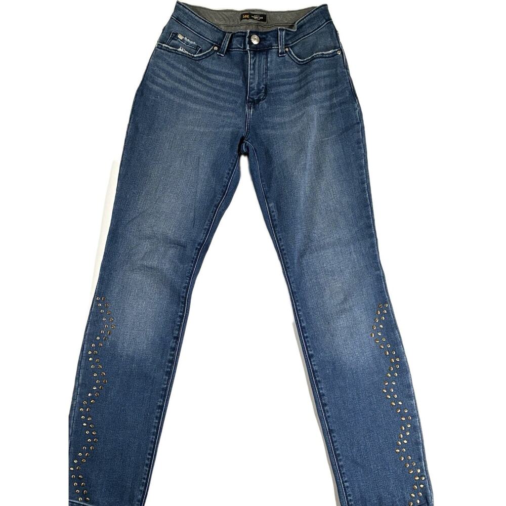 Lee Blue Dark Wash Jeans Women's Small Slim Fit Skinny Leg Dream Soft Mid Rise
